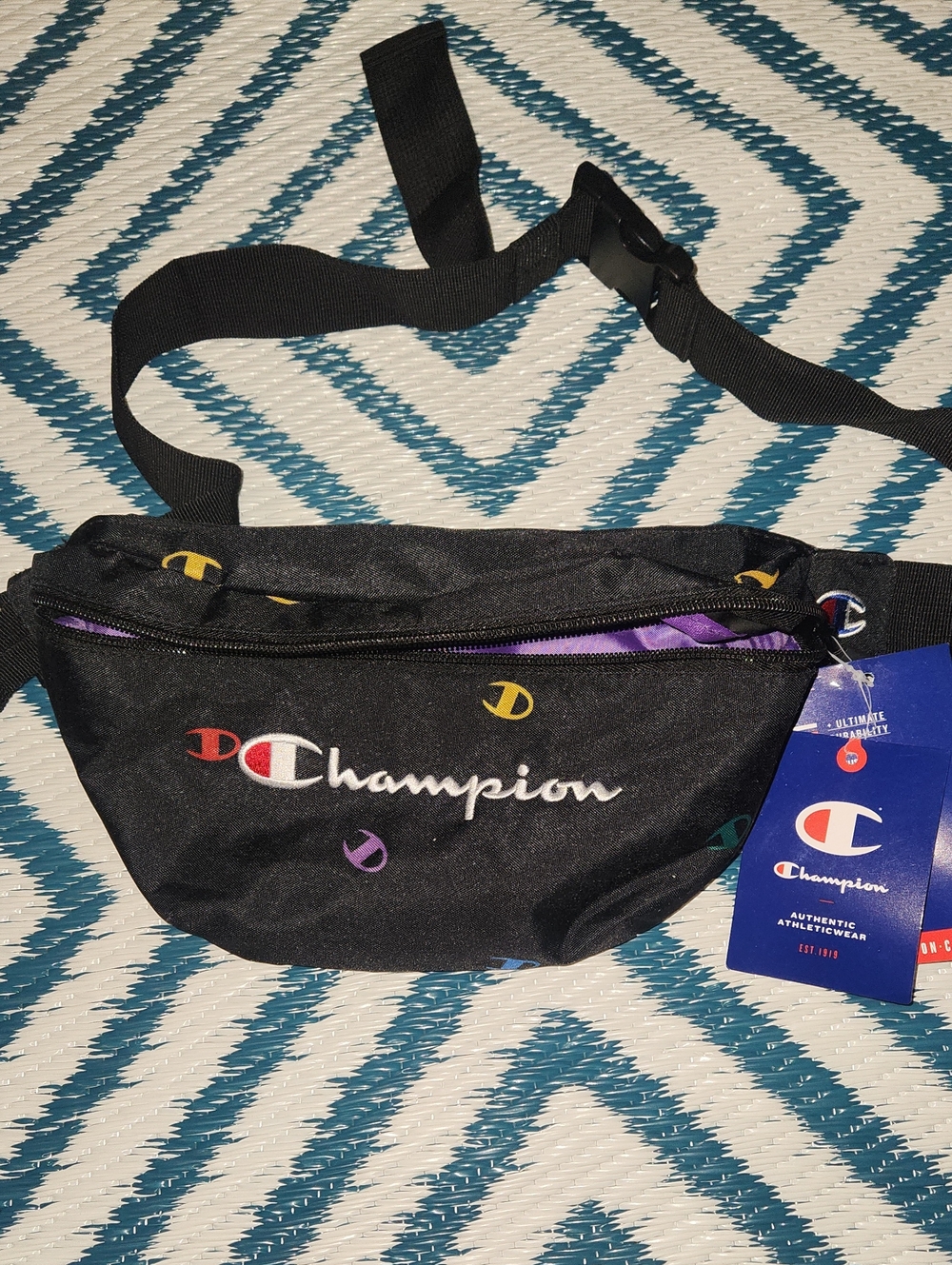 Champion Black Fanny Pack with Multicolor C Embroidery